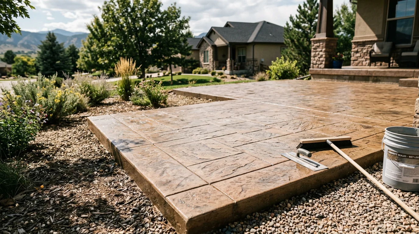 Stamped and colored concrete patio design in Northern Colorado